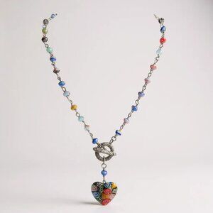 Hand Crafted Multi color Glass Bead Murano Millefiori Heart Toggle Clasp Pendant